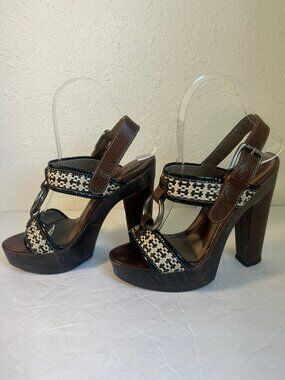 Y2K VINTAGE MARNI PLATFORM RAFFIA WOODEN HEEL SANDALS SIZE 36 / 6 US